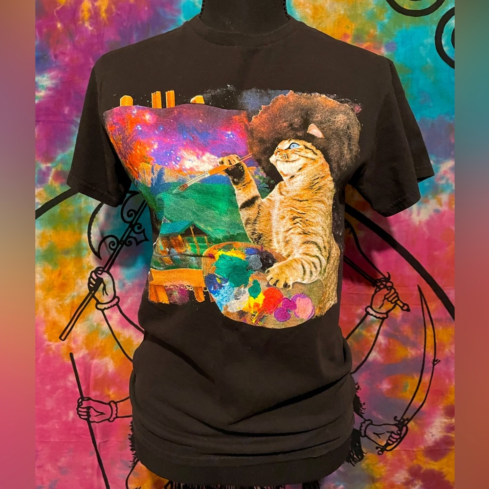 Bob Ross cat t-shirt small